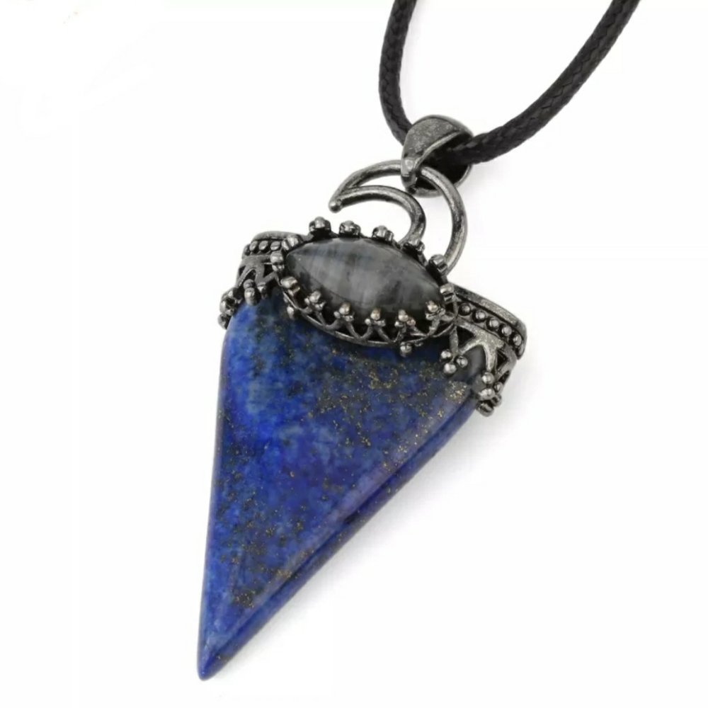 Lapis Lazuli and Labradorite Moon triangle point pendant with necklace